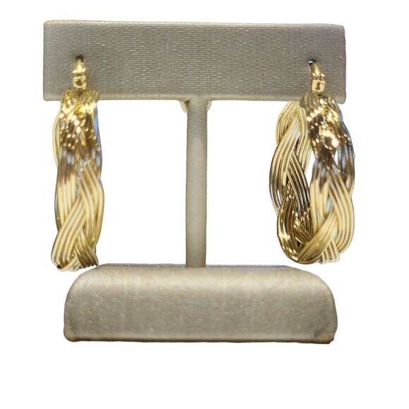 Gold Plated Hoop Earrings Woven Twisted Hoop Earrings 1.2in Diameter - Picture 10 of 12